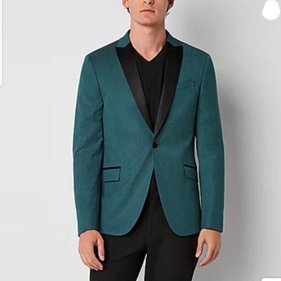 44 Reg- J. Ferrar Mens Diamond Slim Fit Tuxedo Jacket- Teal - Picture 1 of 5